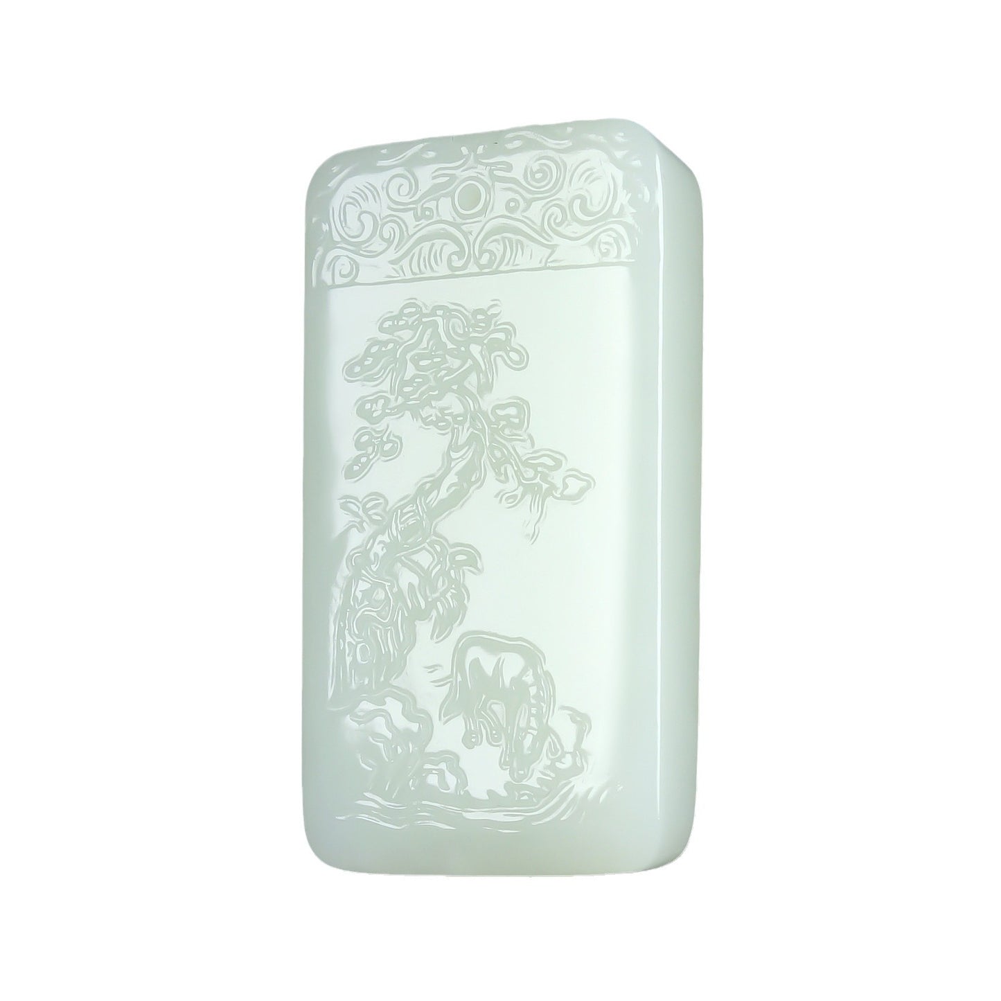 Hetian nephrite jade landscape plaque pendant – whispering pines carving, 51x28x8mm