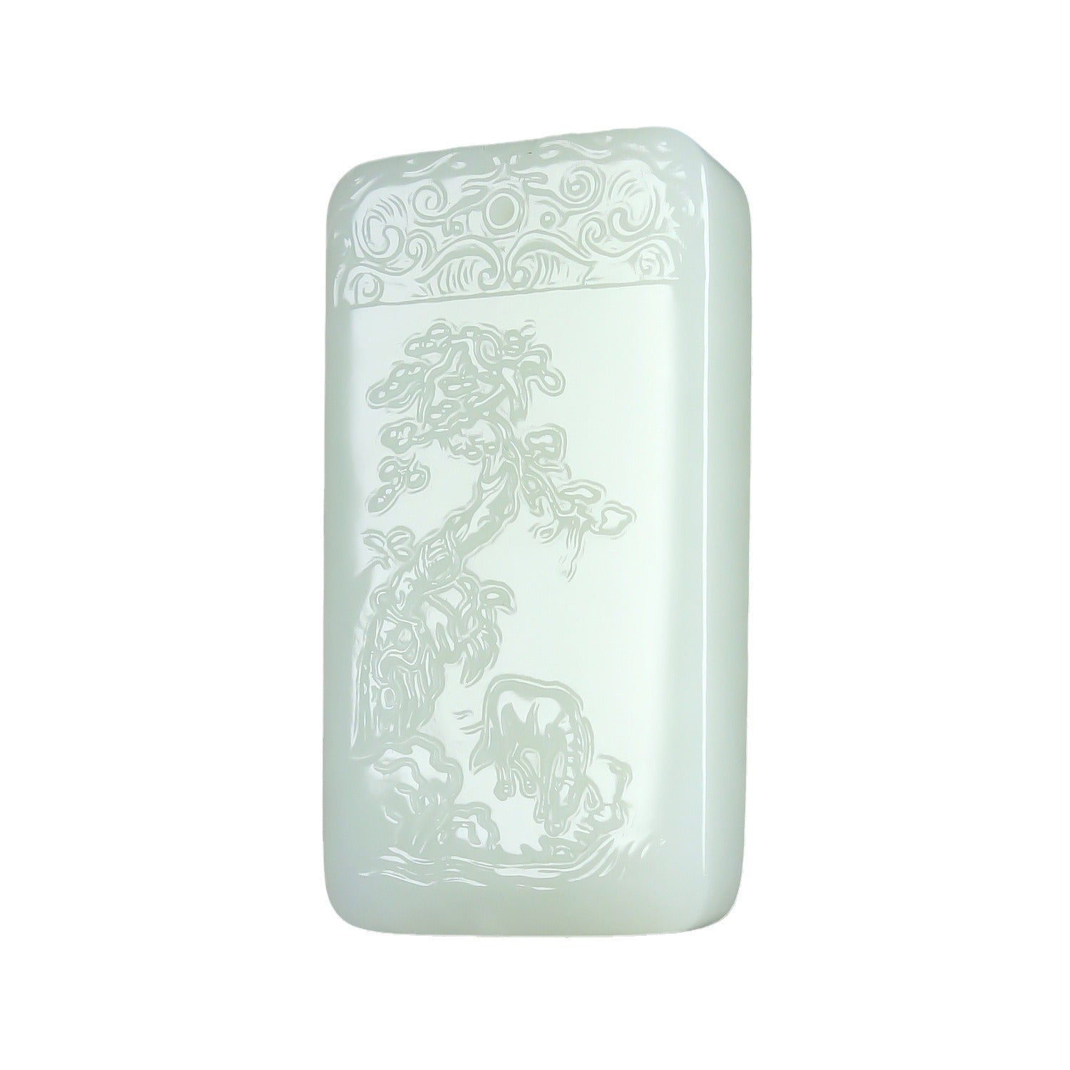 Hetian nephrite jade landscape plaque pendant – whispering pines carving, 51x28x8mm