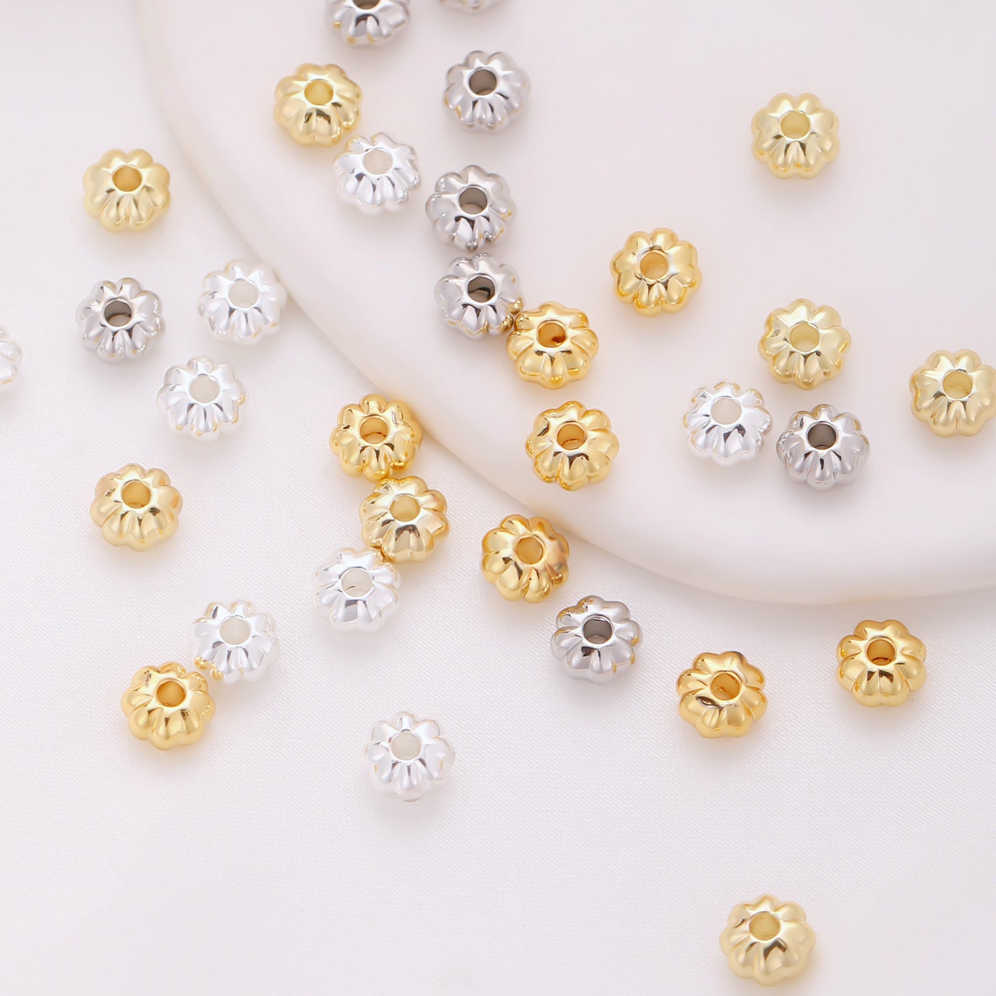 Fluted Bloom spacer bead, 7.5mm diameter, 2mm hole, petal-ridge profile