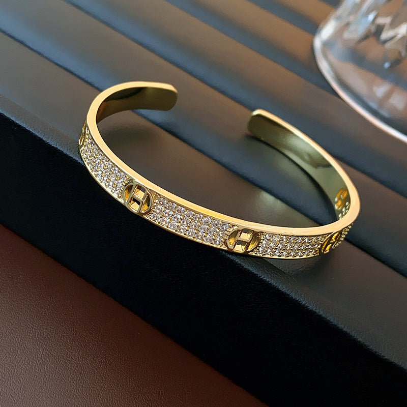 Zircon H Letter Open Bangle