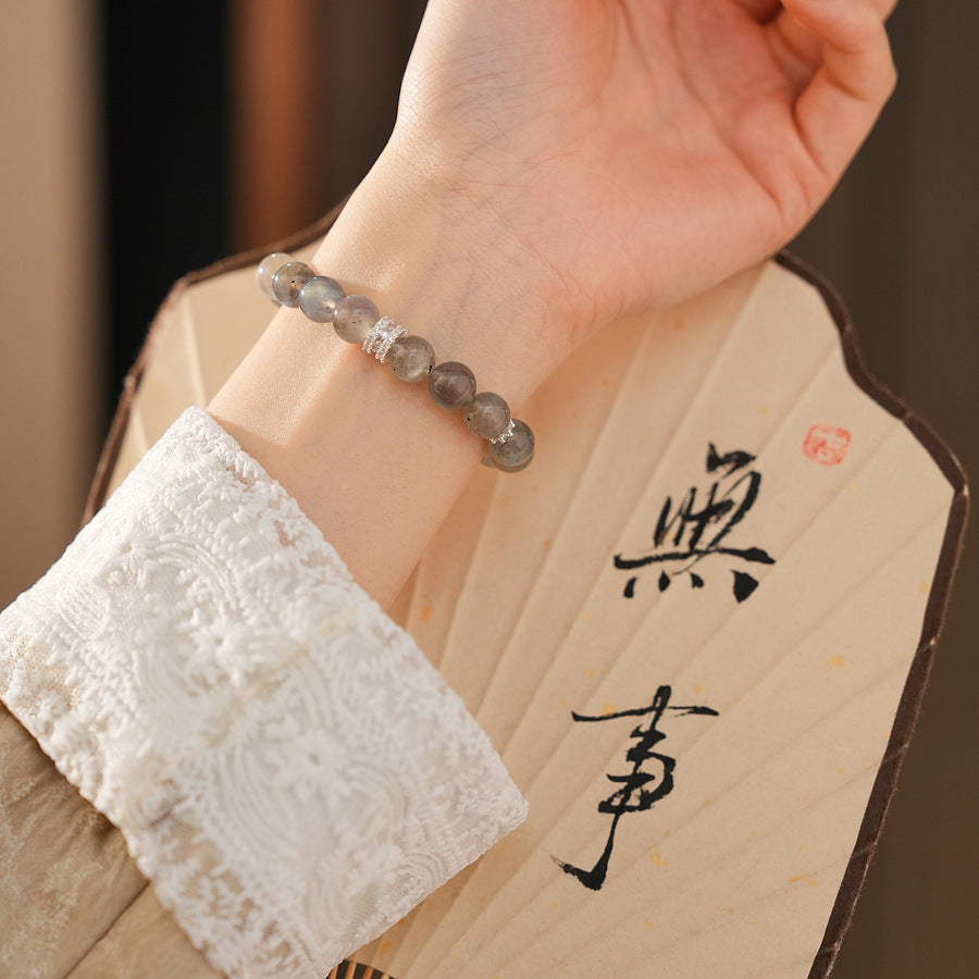 Natural moonstone bracelet with zircon accents — Lunar Whisper Bracelet by Glazenya.