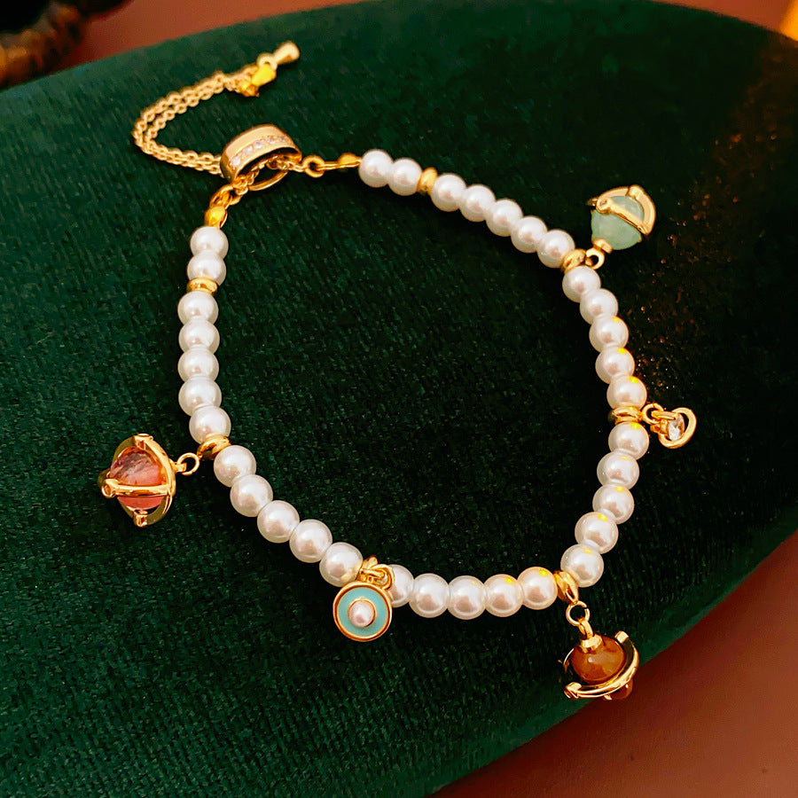 Fleur de Pearl Luxe Set with pearl necklace and matching zircon-accented bracelet, elegant and romantic