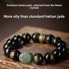 Serene Aegis – Obsidian & Hetian Jade Birth Buddha