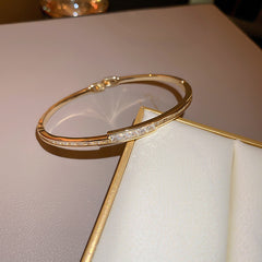 Dazzling Zircon Letter Bangle with copper base and zircon inlay – trendy cold chic jewelry
