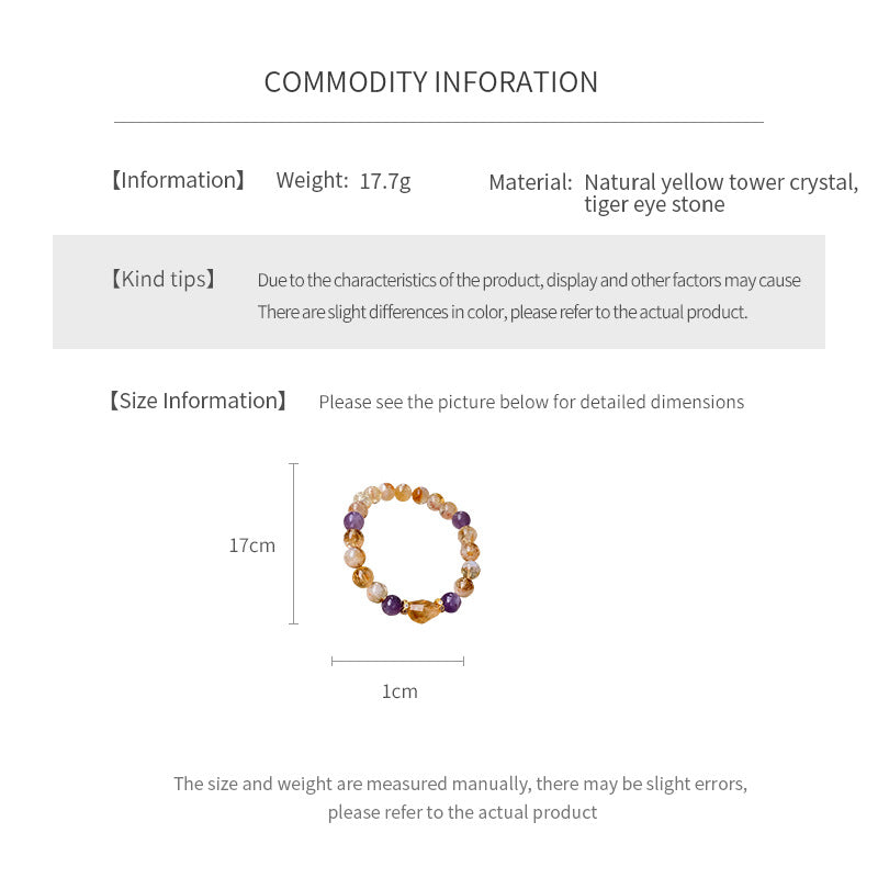 Sunset Harmony Crystal Bangle with yellow crystal and tiger-eye beads, gold-tone spacers, and a clear ring core.