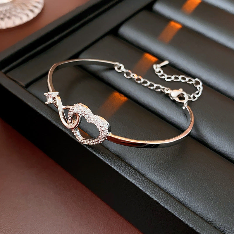 Silver zircon hollow heart bracelet elegant everyday jewelry