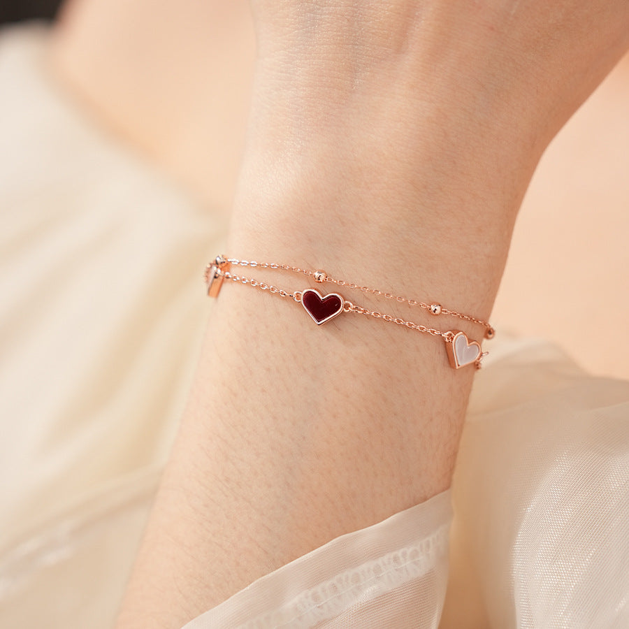 Rose gold heart pendant bracelet in French vintage style