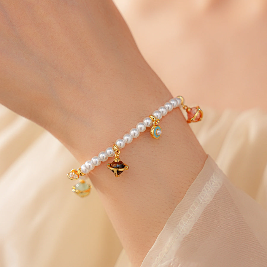 Fleur de Pearl Luxe Set with pearl necklace and matching zircon-accented bracelet, elegant and romantic
