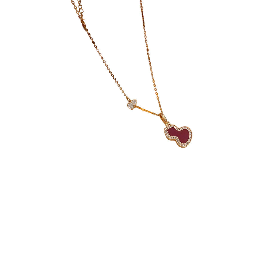 Glazenya Luck Charm Gourd Pendant Necklace — titanium steel stainless steel Chinese retro collarbone chain, light luxury jewelry symbolizing fortune