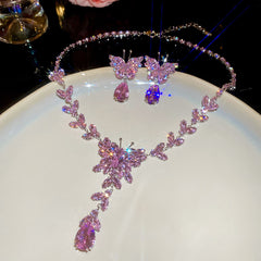 Glazenya Celestial Leaf Zircon Drop Jewelry Set — colorful water-drop zircon stones with leaf motifs; light-luxury necklace set with matching earrings and bracelet/ring variants