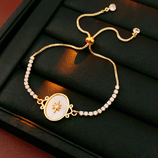 Celestial Cameo Bolo Bracelet with star oval centerpiece and half-tennis zircon row – Glazenya
