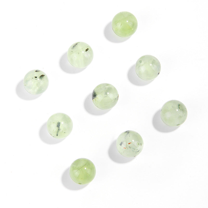 Apple-green prehnite round beads, translucent polish, assorted 6–10 mm — Apple Dew.
