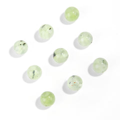 Apple-green prehnite round beads, translucent polish, assorted 6–10 mm — Apple Dew.