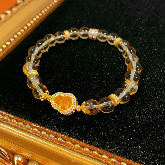 Sunlit Heart Gem Bracelet with golden crystal beads and heart-shaped zircon charm – Glazenya