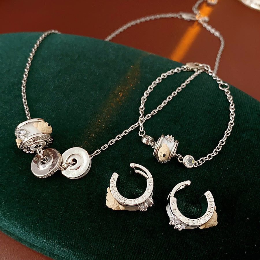 Ivory Glow Barrel Charm Collection – Necklace, Bracelet & Right-Ear Cuff