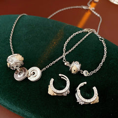 Ivory Glow Barrel Charm Collection – Necklace, Bracelet & Right-Ear Cuff