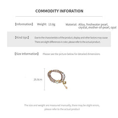 Celestial Cat’s Eye Bracelet double strand with cat’s-eye stones, freshwater pearls, crystal beads and gold planet charm
