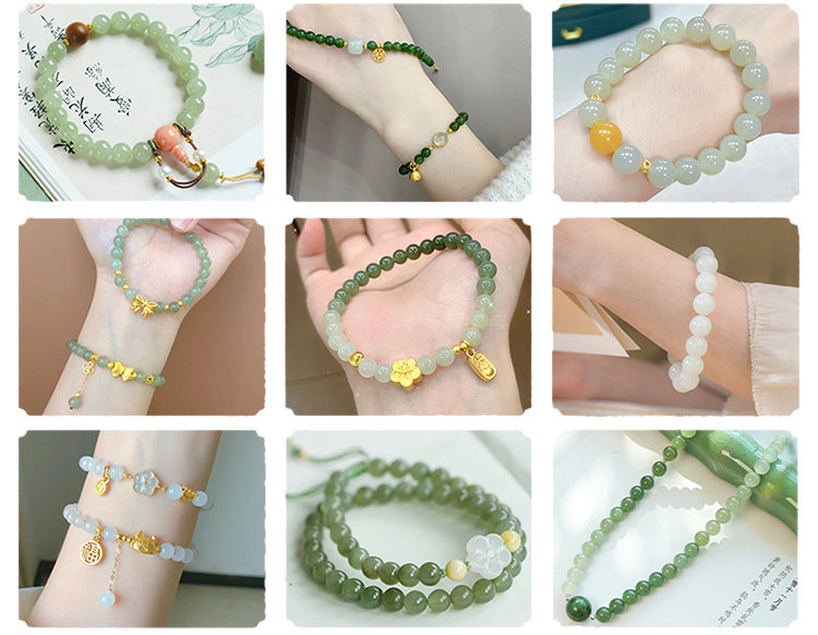 Hetian jade round beads, snowy white/pale celadon, polished, assorted 4–10 mm — Snowfield Whisper.