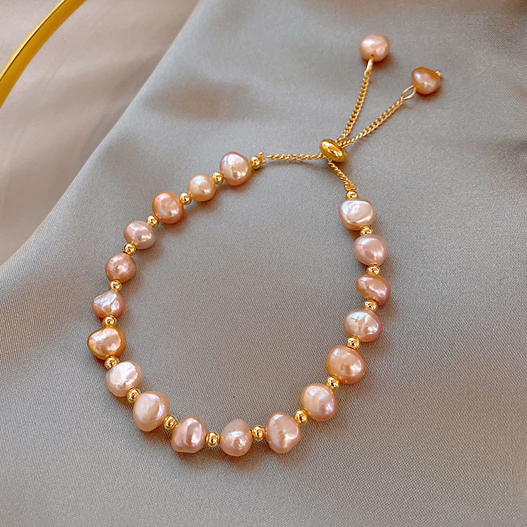 Baroque freshwater pearl bracelet with crystal accents in Korean chic style