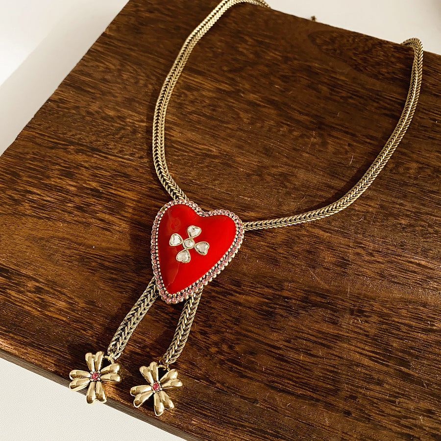 Regal Heart Tassel Lariat Necklace