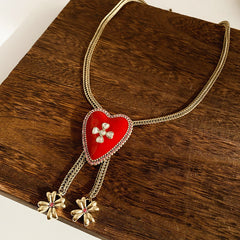 Regal Heart Tassel Lariat Necklace
