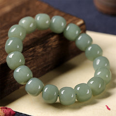 Premium azure-toned Hetian (nephrite) jade bracelet with smooth cube-like beads — Fortune Azure Hetian Jade Bracelet.