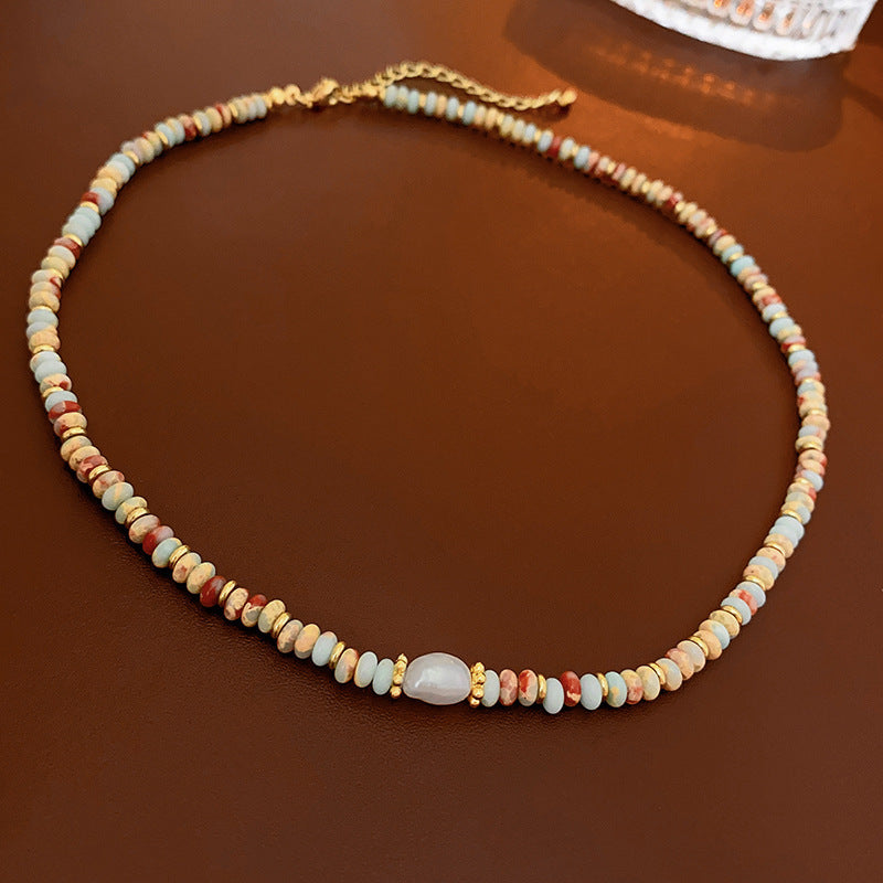 Baroque freshwater pearl colorful bead necklace and bracelet set – light luxury elegant women’s jewelry