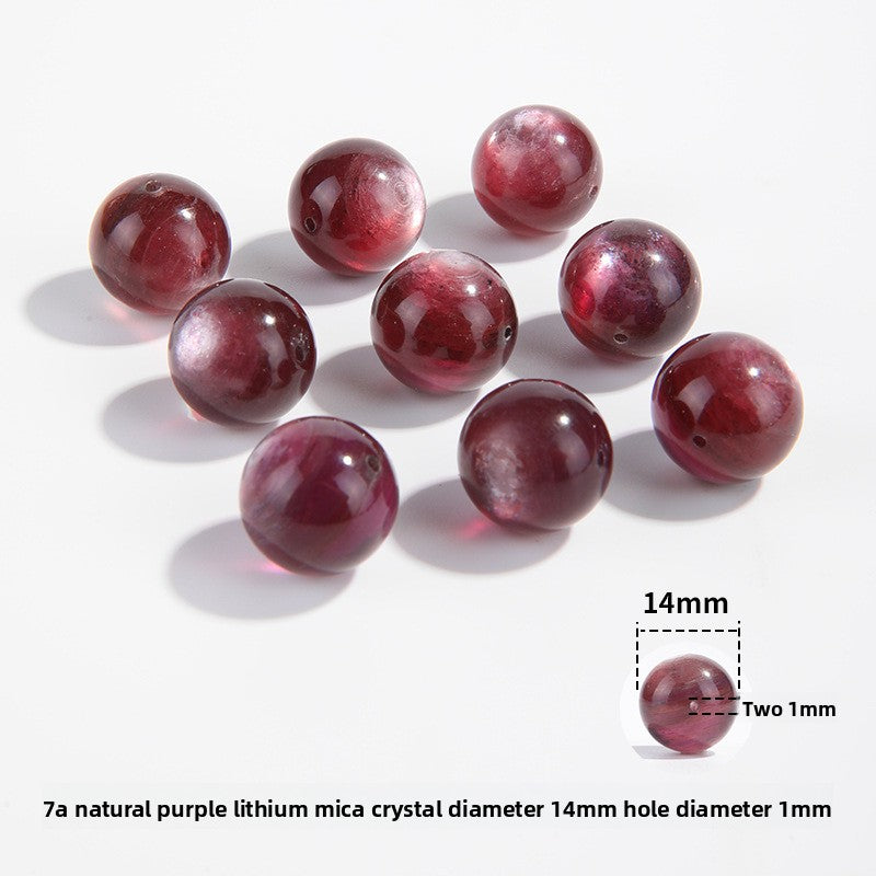 Lepidolite-in-Quartz crystal round beads with berry-pink striations, assorted 8–15 mm.