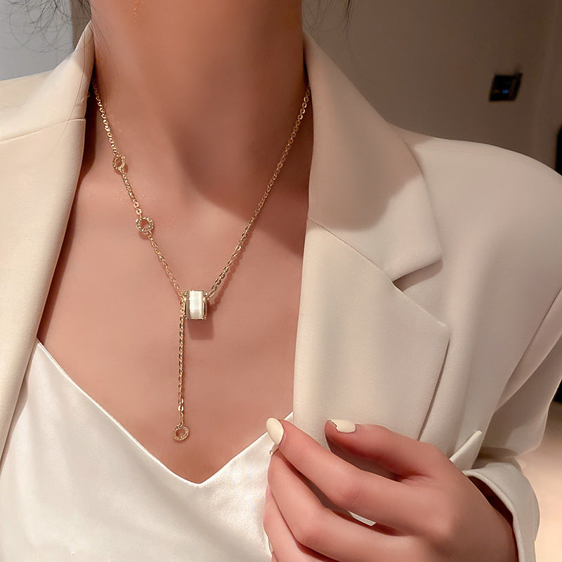Cat’s Eye Letter Series – Gold-Plated Cylinder Pendant Necklaces with Zircon