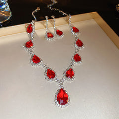 Glazenya Celestial Leaf Zircon Drop Jewelry Set — colorful water-drop zircon stones with leaf motifs; light-luxury necklace set with matching earrings and bracelet/ring variants